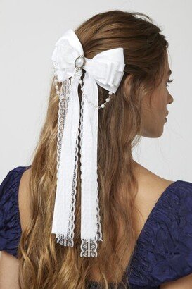 Pearl & Lace Long Hair Bow Barrette