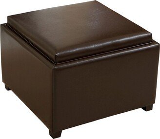 Wellington Leather Tray Top Storage Ottoman Brown