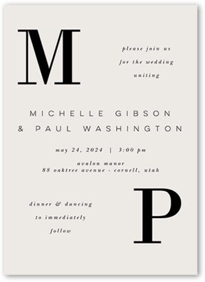 Wedding Invitations: Big Letters Wedding Invitation, Grey, 5X7, Matte, Signature Smooth Cardstock, Square