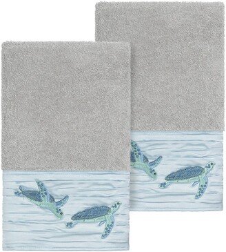 Mia Embellished Hand Towel - Set of 2 - Light Grey