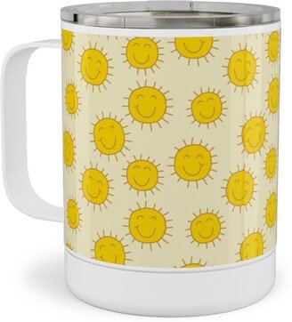 Travel Mugs: Happy Sunshine - Yellow Stainless Steel Mug, 10Oz, Yellow