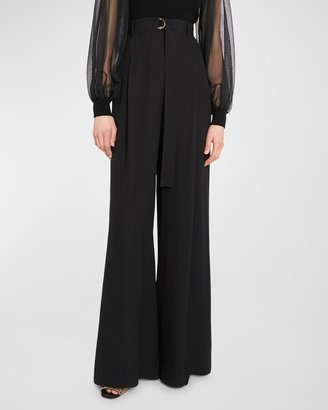 Lydia Belted Satin Back Crepe Wide-Leg Pants