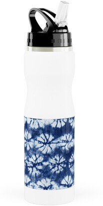 Photo Water Bottles: Shibori Pine - Blue Stainless Steel Water Bottle With Straw, 25Oz, With Straw, Blue