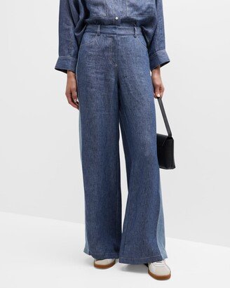 TWP Joanna Colorblock Chambray Flare Pants