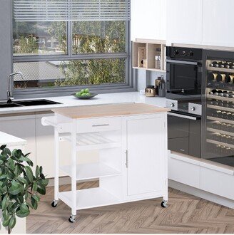 HOMCOM Rolling Kitchen Island Cart with Large Countertop Display Wine Rack Large Storage Cabinet and Towel Bar