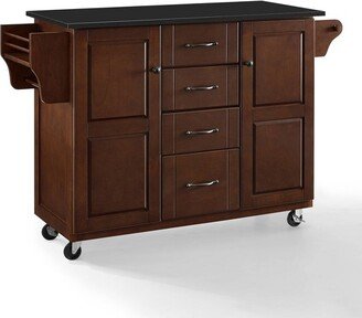 Eleanor Granite Top Kitchen Cart Mahogany/Black