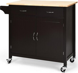 Modern Rolling Kitchen Island Cart Wood Top Storage Trolley