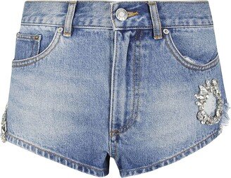 Distressed Crystal Denim Hot Short