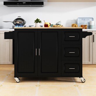 Mobile Kitchen Island with Extensible Rubber Wood Table Top-AB