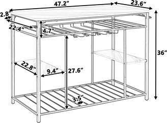 Kitchen Island with Glass Racks and Large Worktop