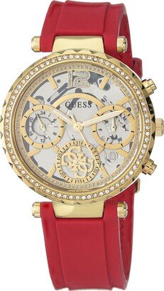 Ladies 36mm Watch - Red Strap Gold Tone Case Clear Dial