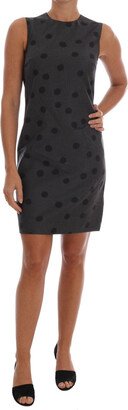 Gray Polka Dotted Sheath Wool Women's Dress-AB