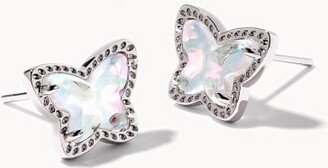 Lillia Butterfly Silver Stud Earrings in Dichroic Glass