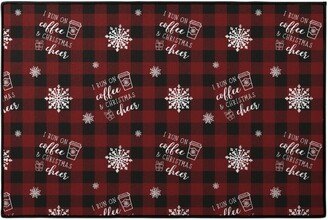 Door Mats: Coffee And Christmas Cheer Door Mat, Red