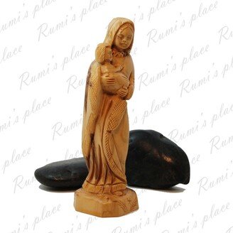 Unique Olive Wood Mother Mary Holding Jesus Christ Carved Statue From Jerusalem The Holy Land