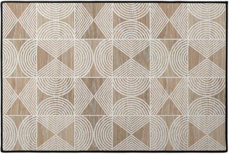 Door Mats: Boho Tribal Woodcut Geometric Shapes Door Mat, Beige