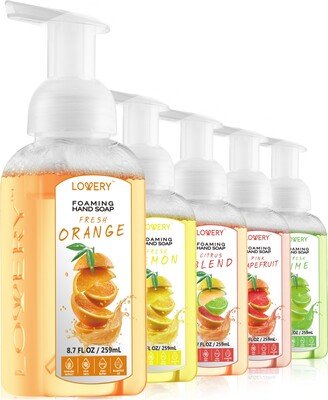 Lovery Hand Foaming Soap in Citrus Blend, Lemon, Orange, Lime, Pink Grapefruit, Moisturizing Hand Soap - Hand Wash Set, 5 Piece