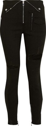 Distressed zip-detailed mid-rise skinny jeans