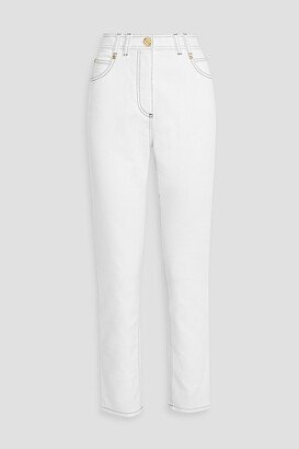 Topstitched high-rise slim-leg jeans