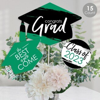 Big Dot Of Happiness Green Grad - Best is Yet to Come 2023 Centerpiece Sticks Table Toppers Set of 15