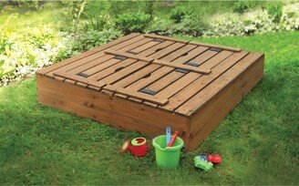 Covered Cedar Sandbox with Benches and Seat Pads - 46.5 inches L x 46.5 inches W x 9.5 inches H