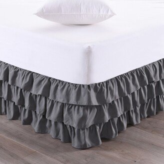 Sweet Home Collections Waterfall 3-Layer Ruffled Bed Skirt with 14 Drop, King, Gray