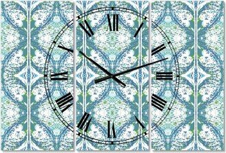 Designart Embossed Teal Pattern V Large Mid-Century 3 Panels Wall Clock - 23 x 23 x 1