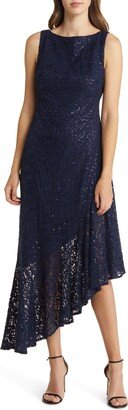 Sequin Lace Asymmetric Hem Cocktail Dress