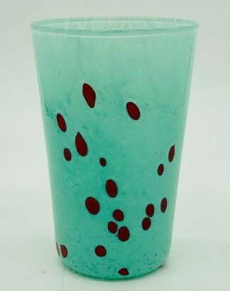 Hand Blown Glass Robin's Egg Blue & Red Pint Glass