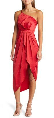 Law of Attraction On-Shoulder Satin Cocktail Dress