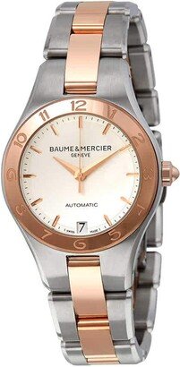 Baume and Mercier Linea White Dial Stainless Steel and 18kt Rose Gold Ladies Watch 10073