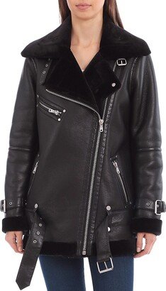 Faux Fur-Trim Biker Jacket