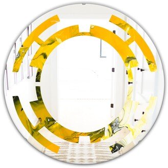 Designart 'Marbled Yellow 2' Printed Modern Round or Oval Wall Mirror - Space