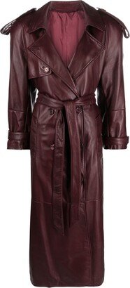 Double-Breasted Leather Trench Coat-AA