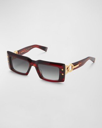 Gradient Chain Acetate Rectangle Sunglasses