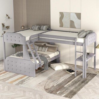 EKAR L-Shaped Twin over Full Bunk Bed and Twin Size Loft Bed with Desk