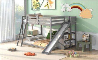 Full over Full Bunk Bed with Ladder, Slide and Shelves-AA