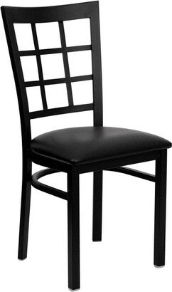 HERCULES Series Black Window Back Metal Restaurant Chair - Black Vinyl Seat