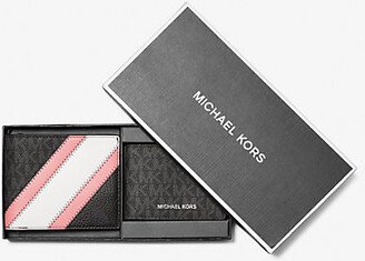 Logo and Faux Leather Stripe Wallet With Passcase Gift Set