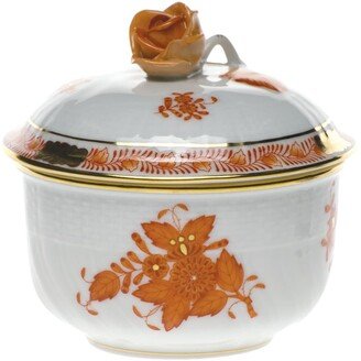 Chinese Bouquet Rust Covered Sugar Dish with Rose-AC