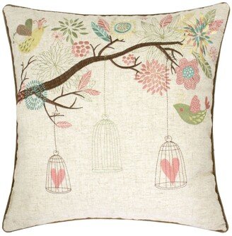 Lilly Embroidered Linen Square Decorative Throw Pillow