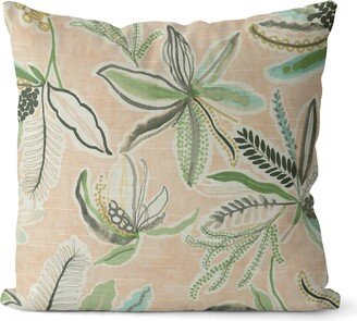 Blush Pink & Green Funky Floral Throw Pillow Cover // Light Sage 015