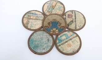 Kitchen Decor, Round Coaster, Tea Pad, Blue Rug Washable Rustic Ethnic Non Slip