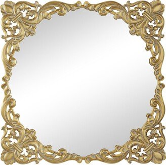 The Novogratz Floral Gold Metal Carved Acanthus Wall Mirror With Distressed Details