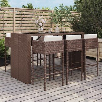 7 Piece Patio Bar Set with Cushions Brown Poly Rattan - 19.7