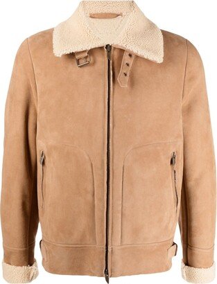 Shearling-Collar Suede Jacket