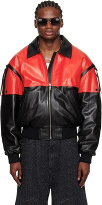 LU'U DAN Red & Black 80's Leather Bomber Jacket