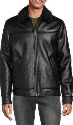 Faux Fur Lined Faux Leather Jacket