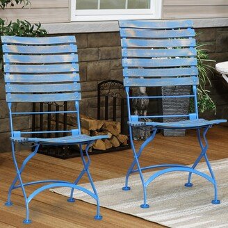 Sunnydaze Decor Sunnydaze Cafe Couleur Folding Chestnut Wooden Folding Chair - Blue - Set of 4