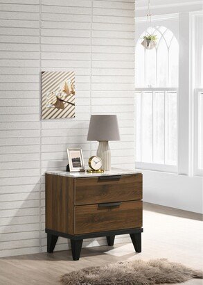 CDecor Christo Walnut Brown 2-drawer Faux Marble Top Nightstand